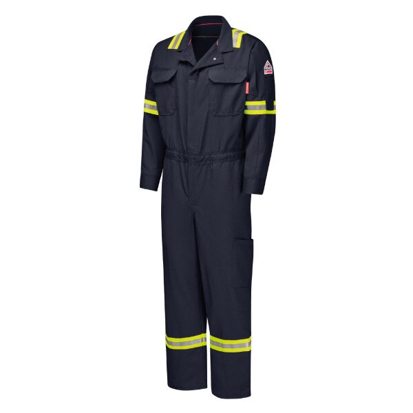 Bulwark iQ Series Men's FR Mobility Coverall with Hi-Vis Trim in Navy